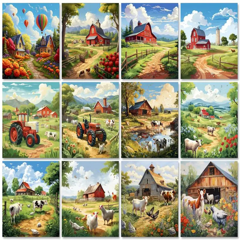 

GATYZTORY Hand Painting village Scenery Landscape Picture Acrylic Painting By Numbers Kit DIY Artwork Canvas Art Gift Home Decor