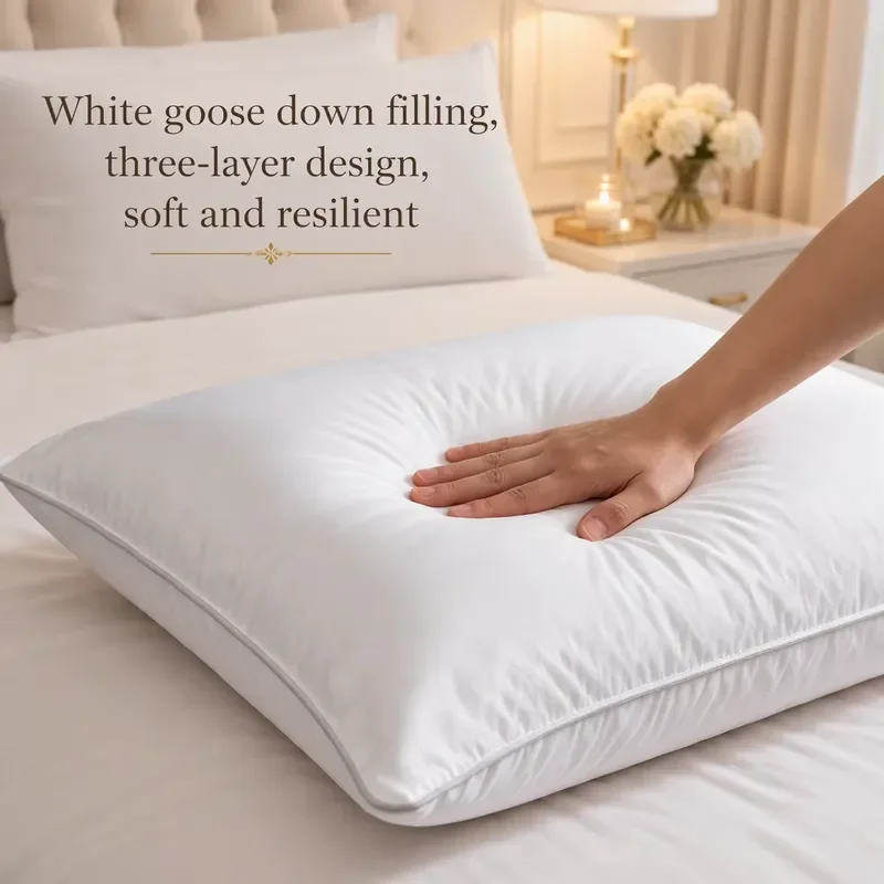 White duck neck pillow 1000g anti-filling cotton fabric, soft and fluffy, fast rebound, anti-allergic RDS certification,