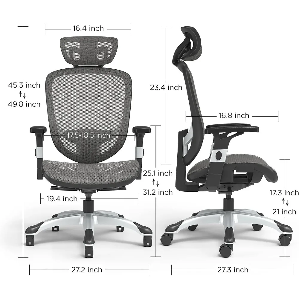 FlexFit Hyken Mesh Task Chair - Adjustable with Lumbar, Arm and Head Support,  Home Office Desk Chair