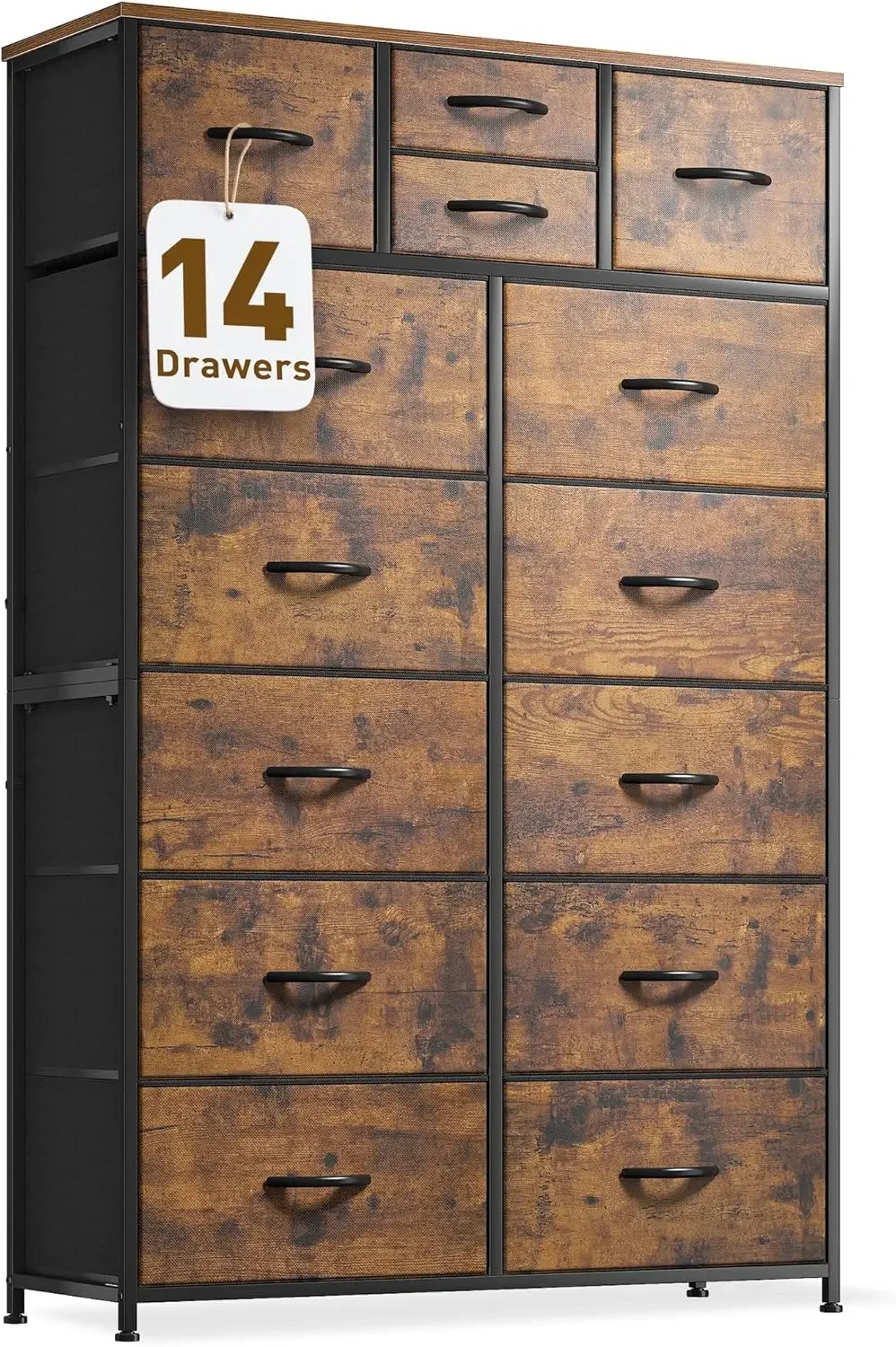 14 Drawer Dresser Tall Dressers for Bedroom Large Bedroom Dressers Chests of Drawers Sturdy Metal Frame Wood Top Easy Assembly