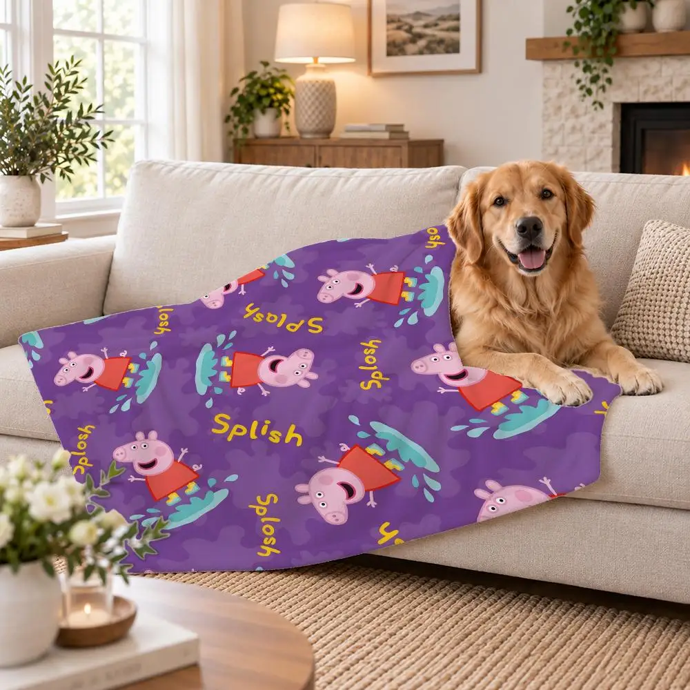 Animation Peppa Pig Throw Soft Plush Flannel Pet Blanket, Home Decor Cover for Sofa, Bed, Trip & Picnic