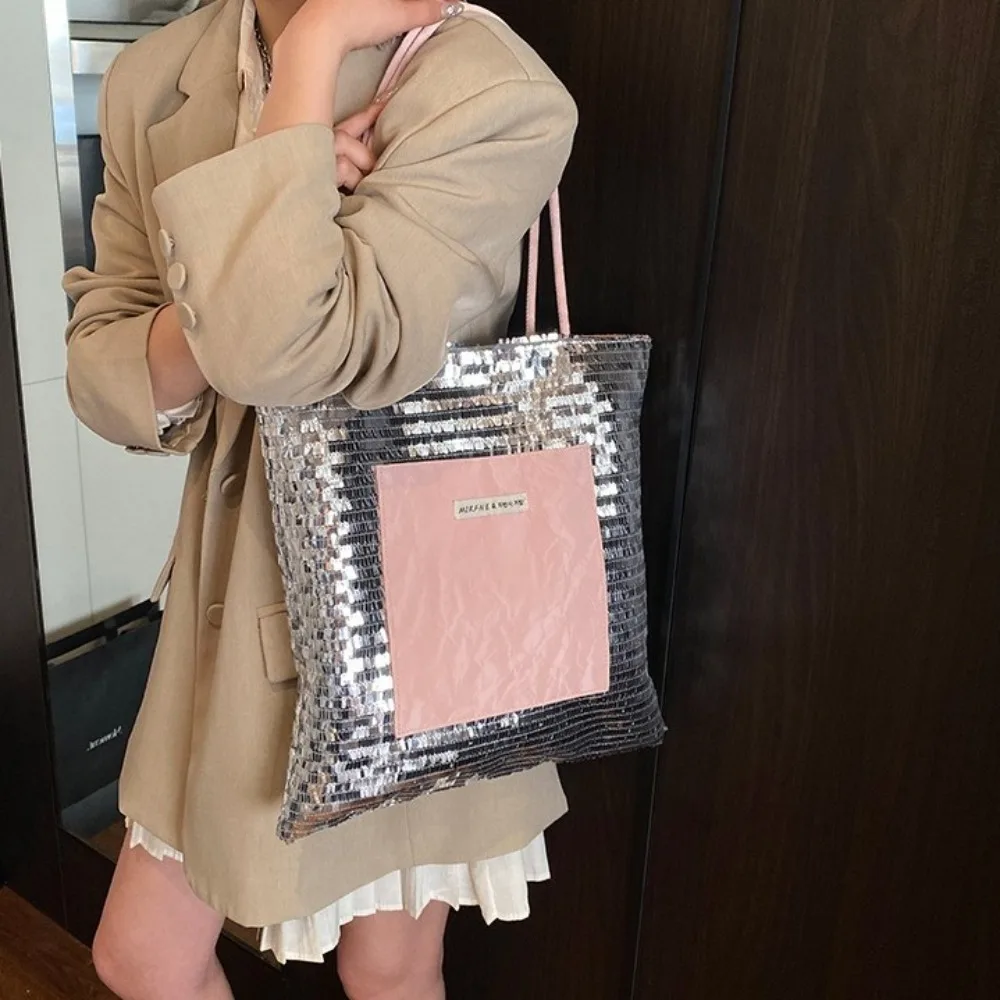 

Fashion Polka Dot Sequin Shoulder Bag Multifunctional Korean Style Tote Bag Large Capacity Square Women's Handbag Girl