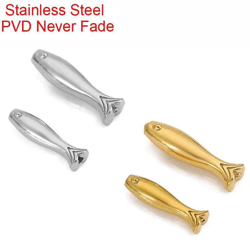 5pcs/lot PVD Never Fade Stainless Steel Necklace Beads Bulk Animal Fish Spacer Beads for Diy Bracelet Findings Jewelry Making
