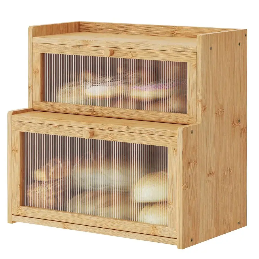 

Layer Bamboo Bread Box for Kitchen Counter,Bread Holder,Countertop Bread Storage with Window Natural