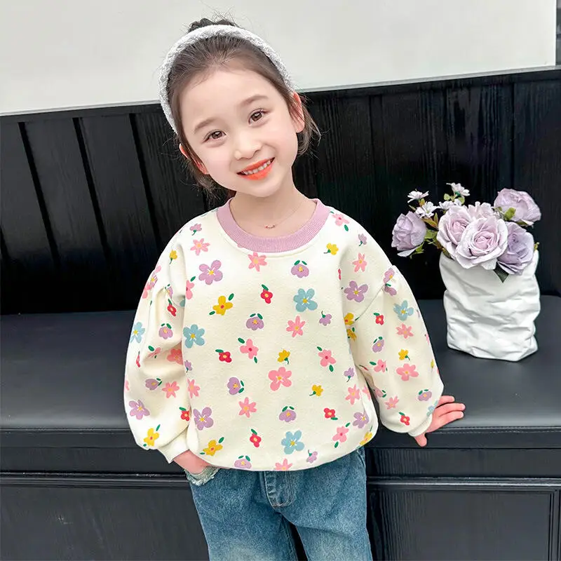 Child Cartoon Kawaii Long Sleeved Autumn New Round Neck Tops Sweet Fashion T-Shirt Sweat Wicking Moisture Absorbing Sweatshirt