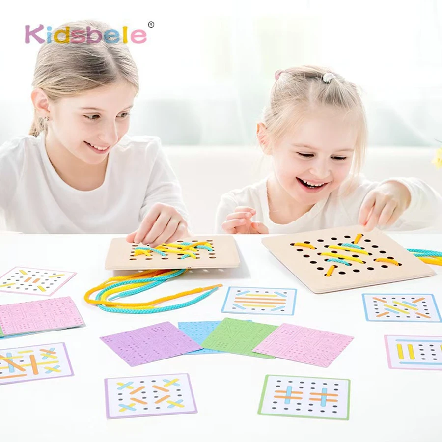 Kleinkinder Holzseilbrett Motorik Sensorisches Spielzeug mit 20 Karten und 6 Seilen Montessori Logisches Denken Geschenk für Weihnachten
