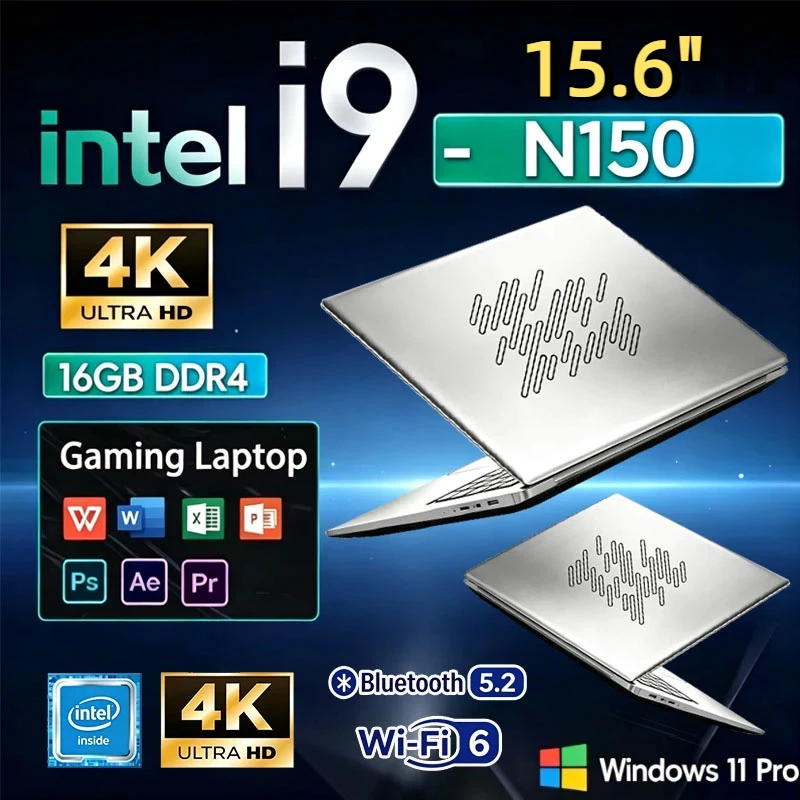 15.6 Windows 11 Laptops Intel Core N150 16GB RAM 1TB SSD Gaming Laptop Backlit Keyboard PC Fingerprint UnIock Computer