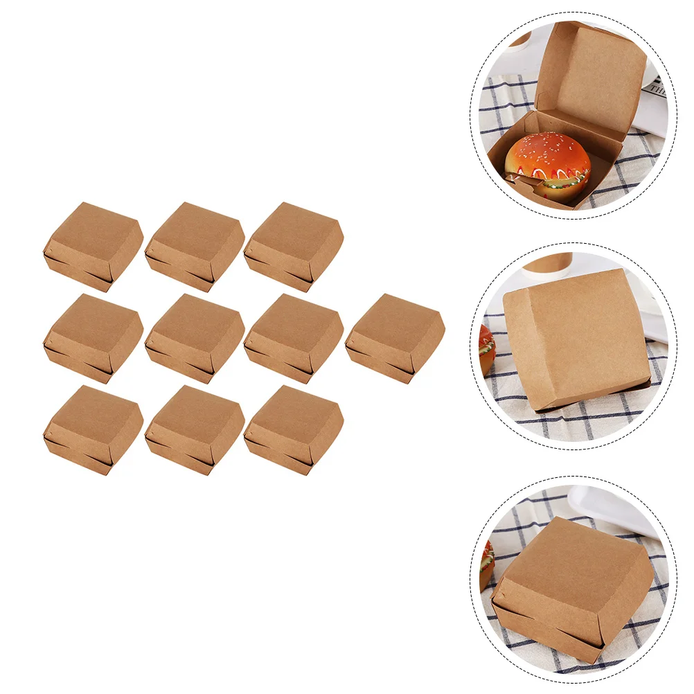 30 Pcs Burger Box Containers for Food Paper Bun Kraft Tray Takeout Packaging Case Hamburgers Versatile Cake