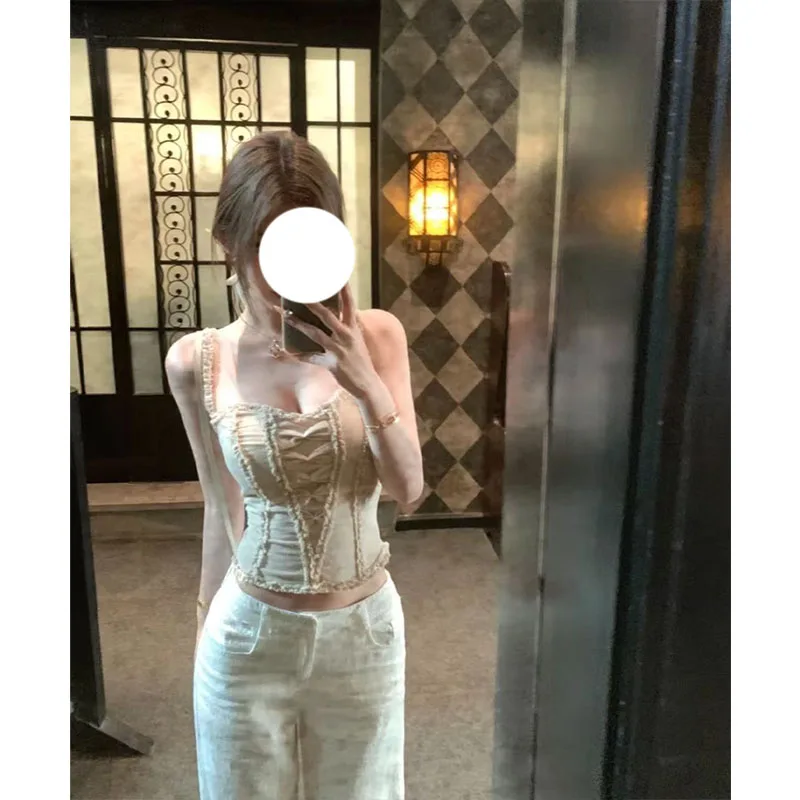 

Alice Summer 2025 Knot Strap Design Pure Desire Slim Fit Short Top Casual Pants Fashion Set Cotton Fabric