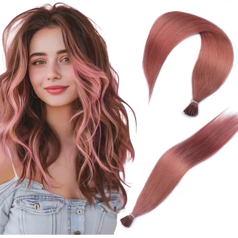 Real Human Hair Colored Party Highlights Royal I Tip Extensions Pre Bonded Micro Beads Microlink Hair Capsules