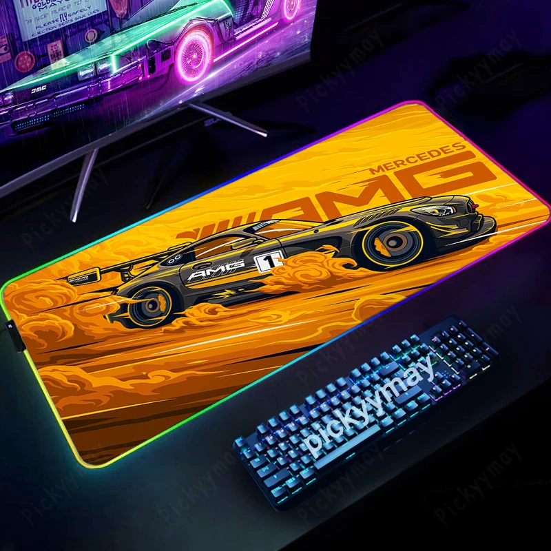 

RGB Gaming Mousepad Sports Car Mouse Pad Backlit Mouse Mats LED Large Gamer Mousepads XXL Keyboard Pads Luminous Desk Mat 90x40