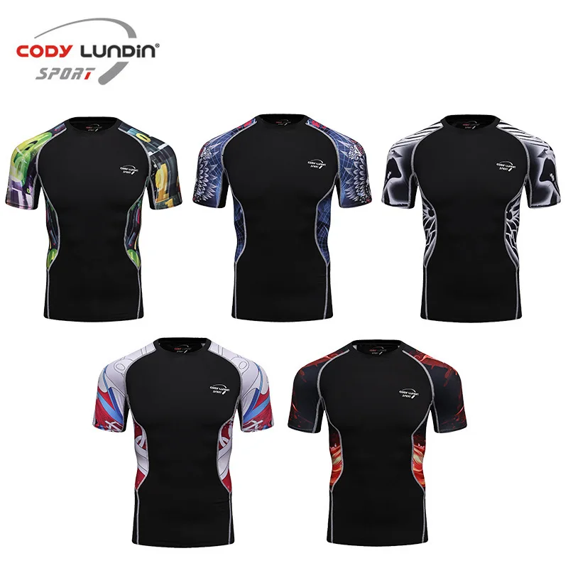 Dry Fit Men Running Shirts Gym Sport Short Sleeve Tshirt Compression Fitness Tight Sportswear Top Bodybuilding Training Tshirts