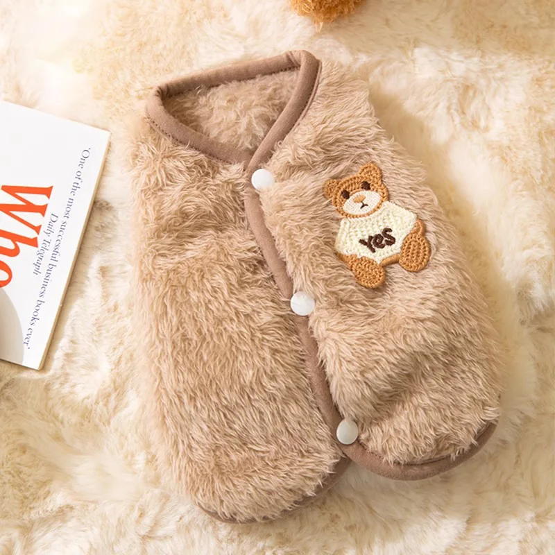 

Dog Cute Bear Patch Cardigan Fluffy Small and Medium-Sized Dogs Teddy Pet Warm Dog Clothes