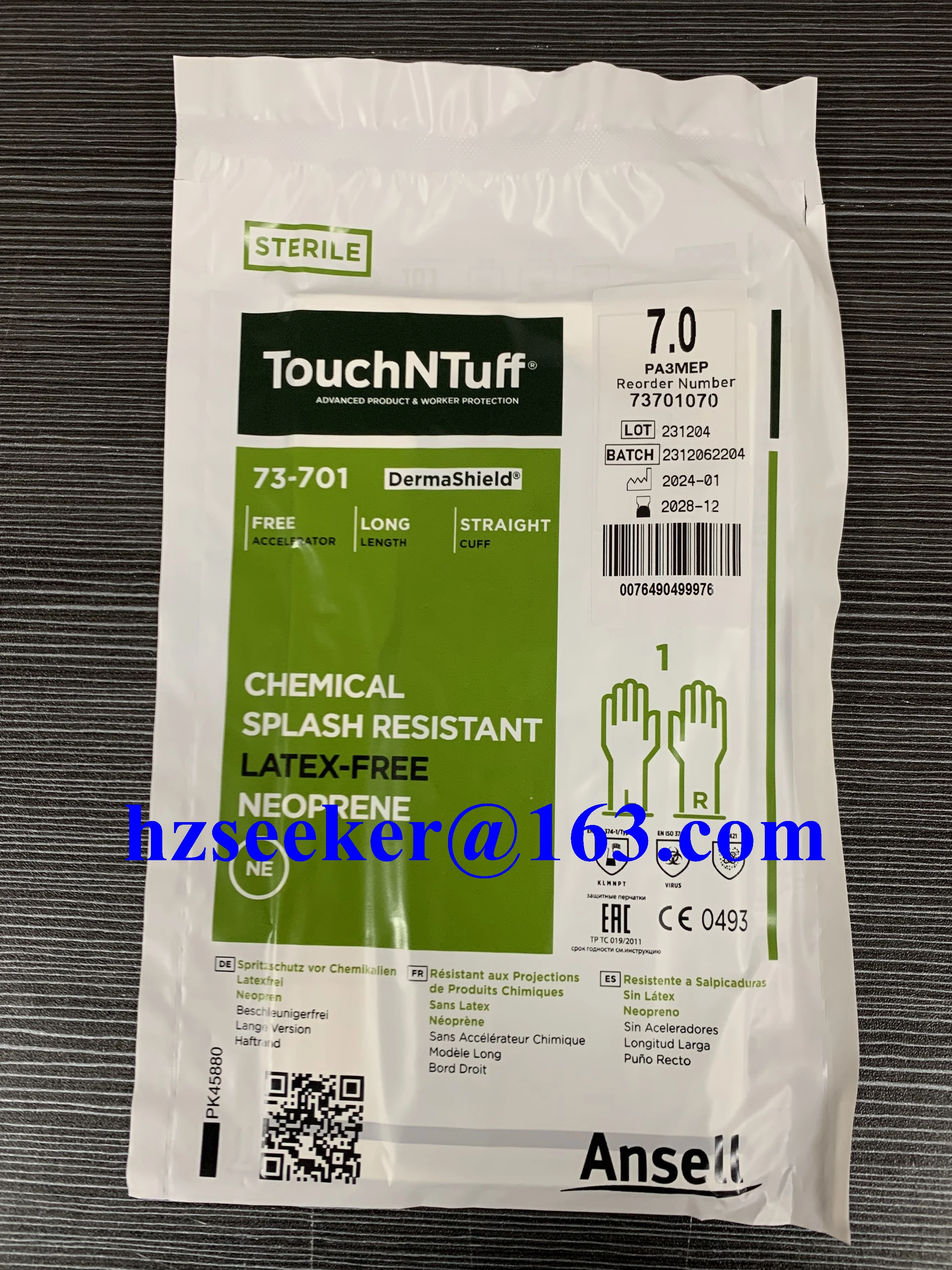 Ansell TouchNTuff DermaShield ™   73-701(1 paio) Guanto per camere bianche in neoprene (policloroprene) Resistente agli spruzzi chimici senza lattice