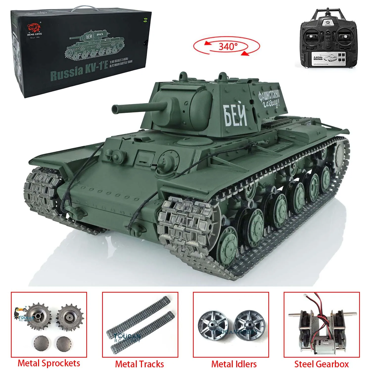 Heng Long-アップグレードされたsoviet KV-1 rtr rcタンク、金属製トラック、idler Sprocket、軍隊のおもちゃ、bbシュートユニット、7.0、1:16スケール、2.4g、3878、th17464