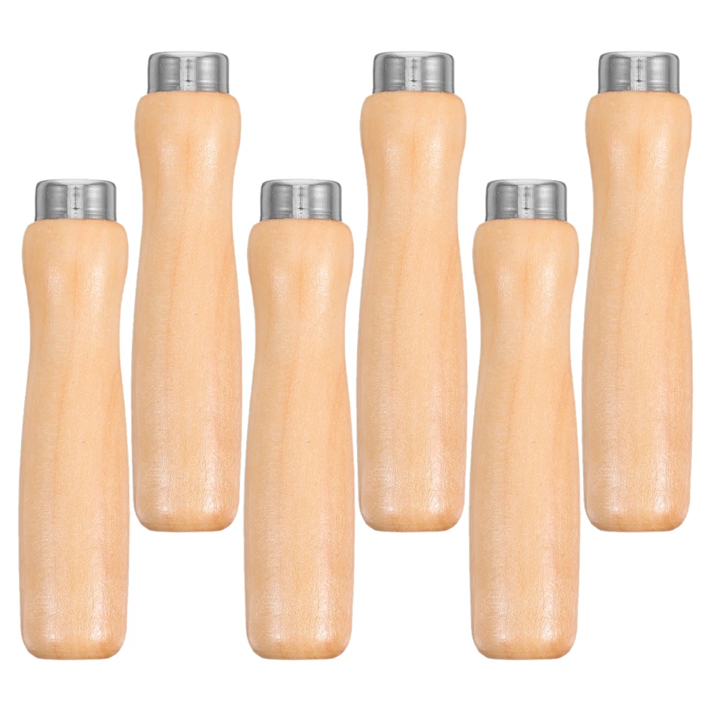 

6 Pcs Wooden Handle File Ergonomic Handles Accessory Portable Khaki Parts Grip Replacement