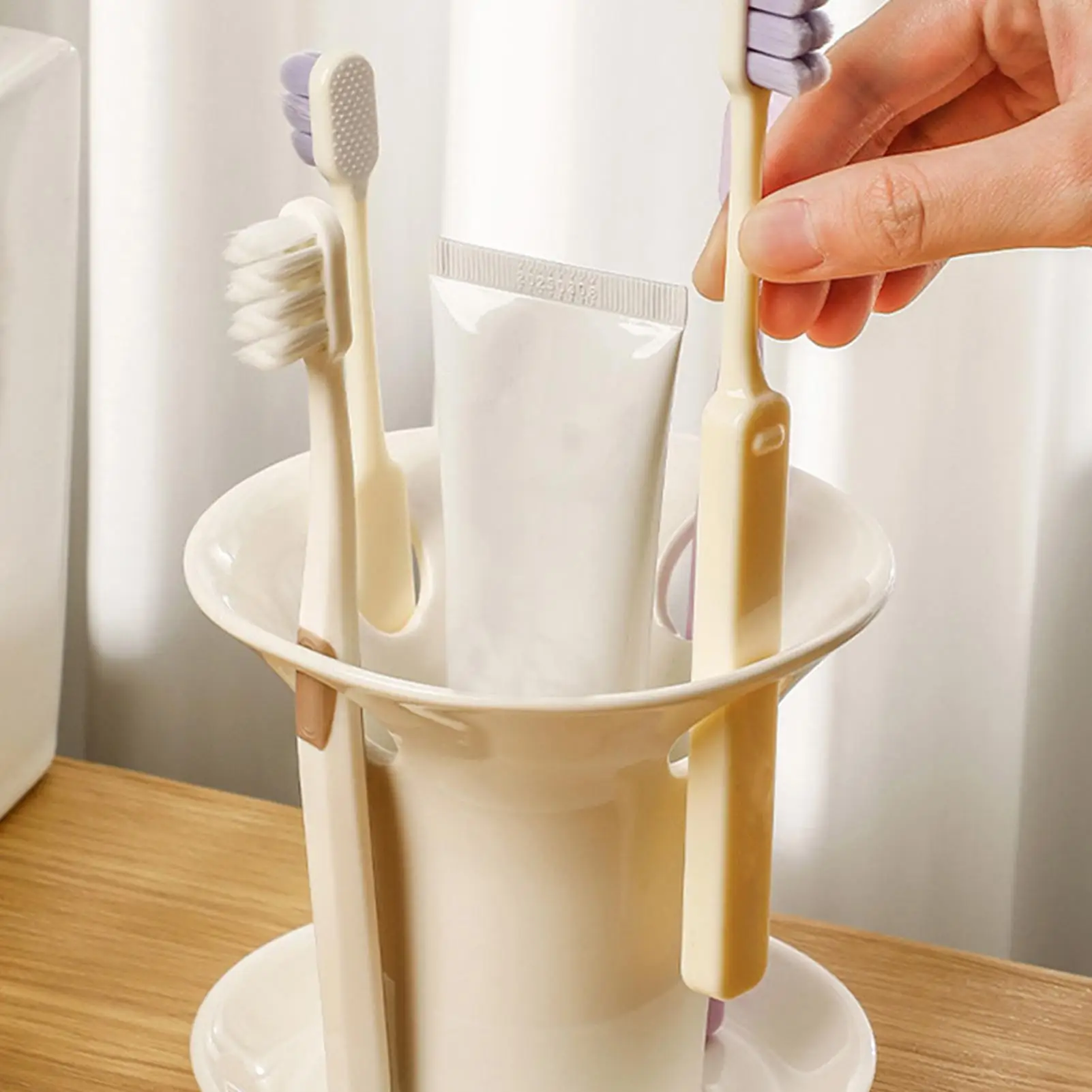 

Toothbrush Standing Holder Multi-Purpose Stable Ceramic With Slots Bathroom Toothbrush Holder For Comb Razor Toothpaste Pen
