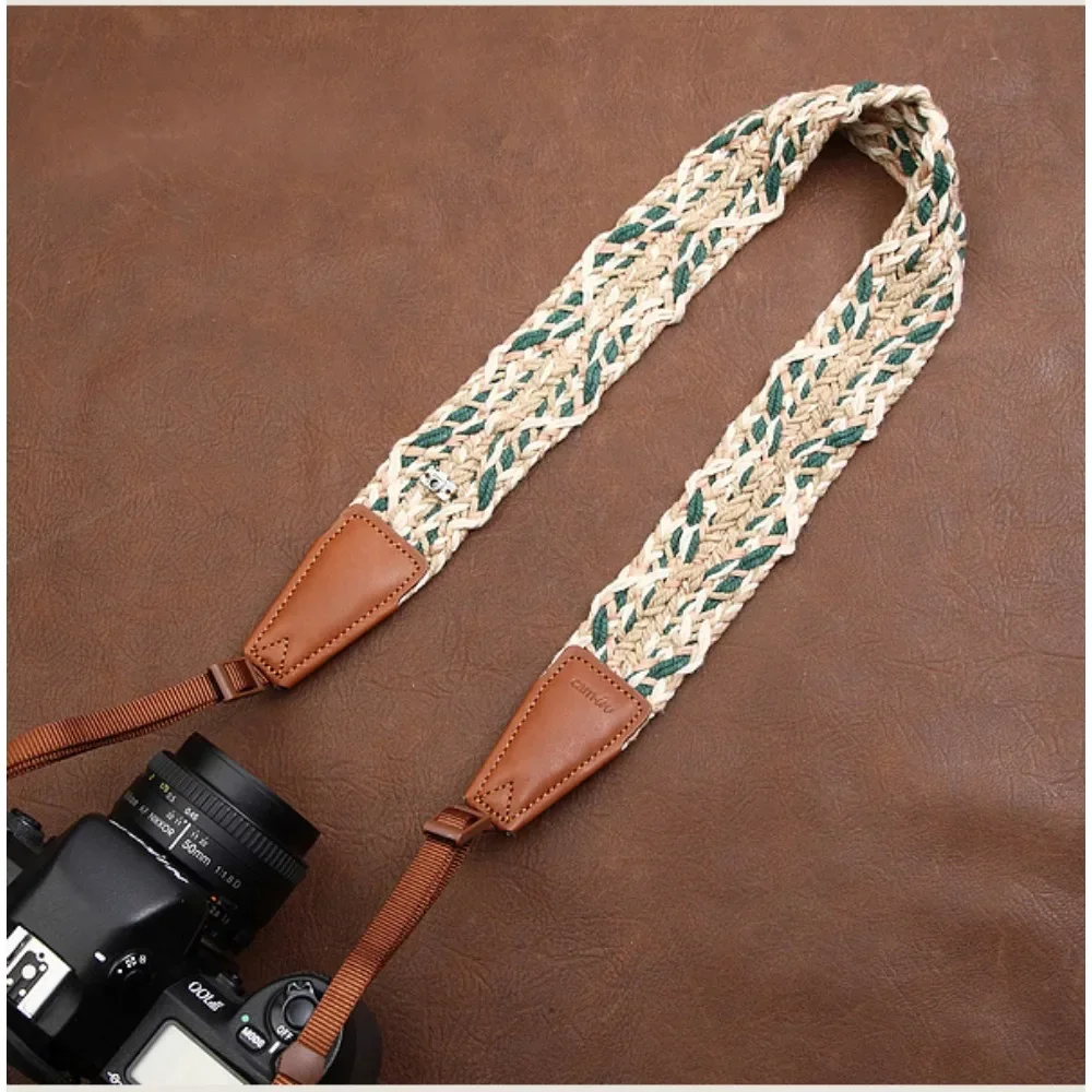 Camera Shoulder Neck Strap Belt Anti-Slip Adjustable Cotton Leather Woven Strap for DSLR Micro Single