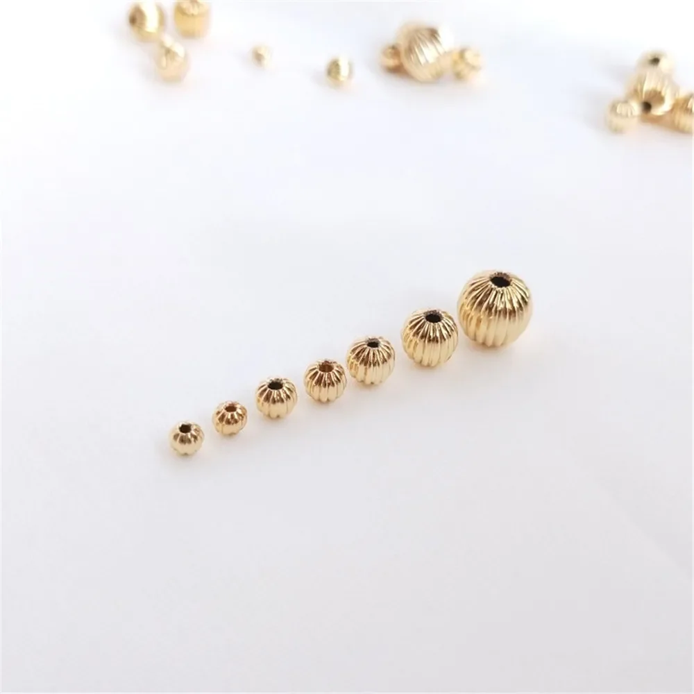 14K Gold Color Plated Brass Lantern Bead Watermelon Bead Pumpkin Bead DIY Hand-made Loose Bead String First Jewelry