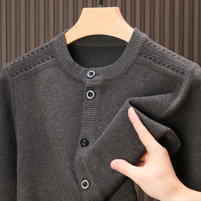 

Thick men's business casual cardigan, daily commute stretch long-sleeved sweater, elegant men's O-neck knitwear.