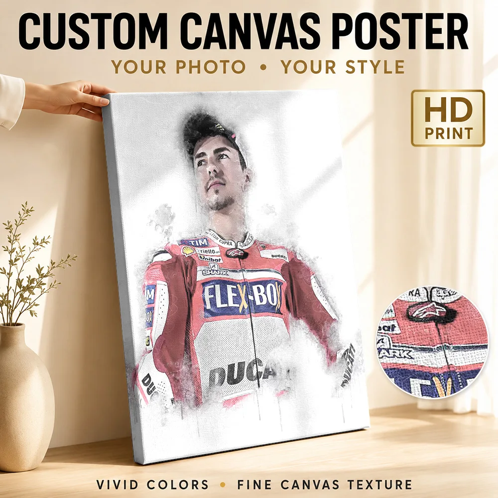 Jorge Lorenzo Tribute Canvas Painting Poster Watercolor Style Wall Art With Personalized Photo For Man Cave Ideal Birthday Gift