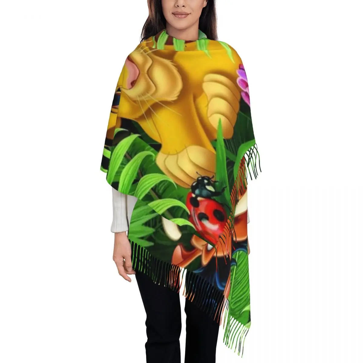 

Custom Female Large The Lion King TIMON PUMBAA Scarves Women Winter Thick Warm Tassel Shawl Wraps Scarf