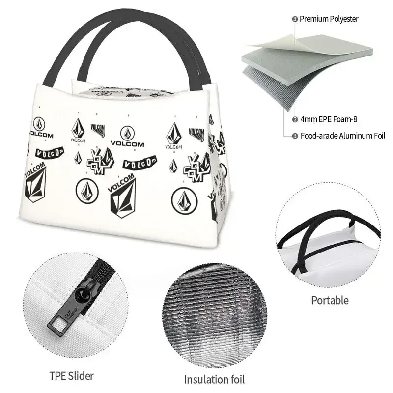 Custom Volcoms Logo Insulated Lunch Bags for Women Waterproof Cooler Thermal Lunch Box Work Picnic