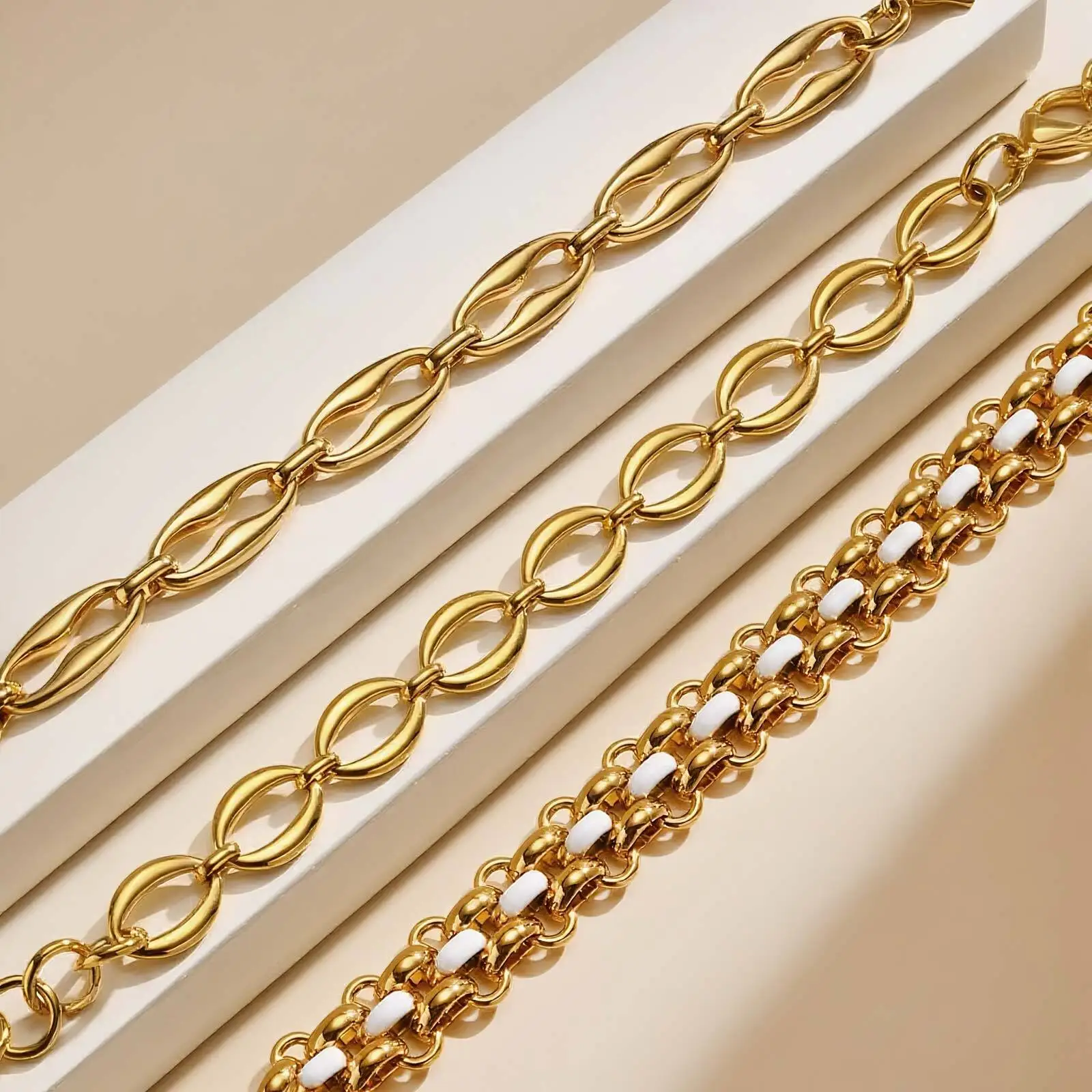 

Vnox Stainless Steel Stackable Chain Bracelet, Gold Plated Handmade Adjustable Chain, Women's Hand Jewelry Gifts