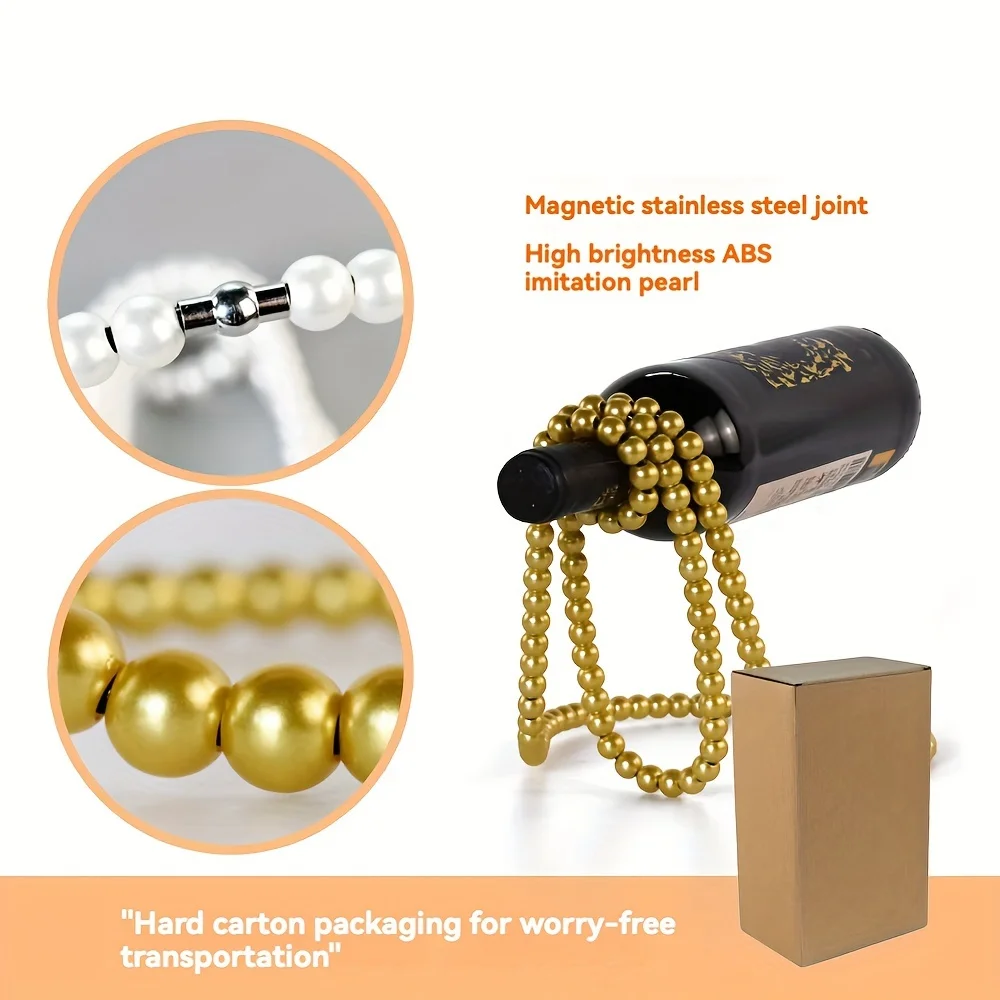 Floating Pearl Necklace Wine Bottle Holder Decorative Wine Rack Countertop Stand for Home Bar Kitchen Gift