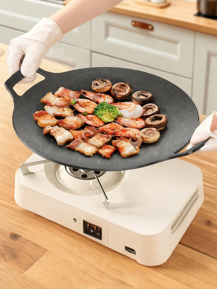 Poêle à barbecue coréenne antiadhésive en fonte d'aluminium, poêle à frire pour Camping intérieur et extérieur, cuisinière et Induction de gaz universelle