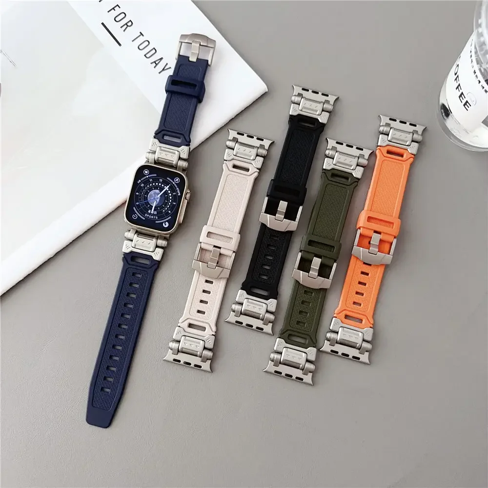 

Sports Armor Silicone Wrist Band Strap Bracelet for Apple Watch Ultra 2 Series 9 8 7 6 5 4 SE Rubber Mecha Watchband 49/45/44mm