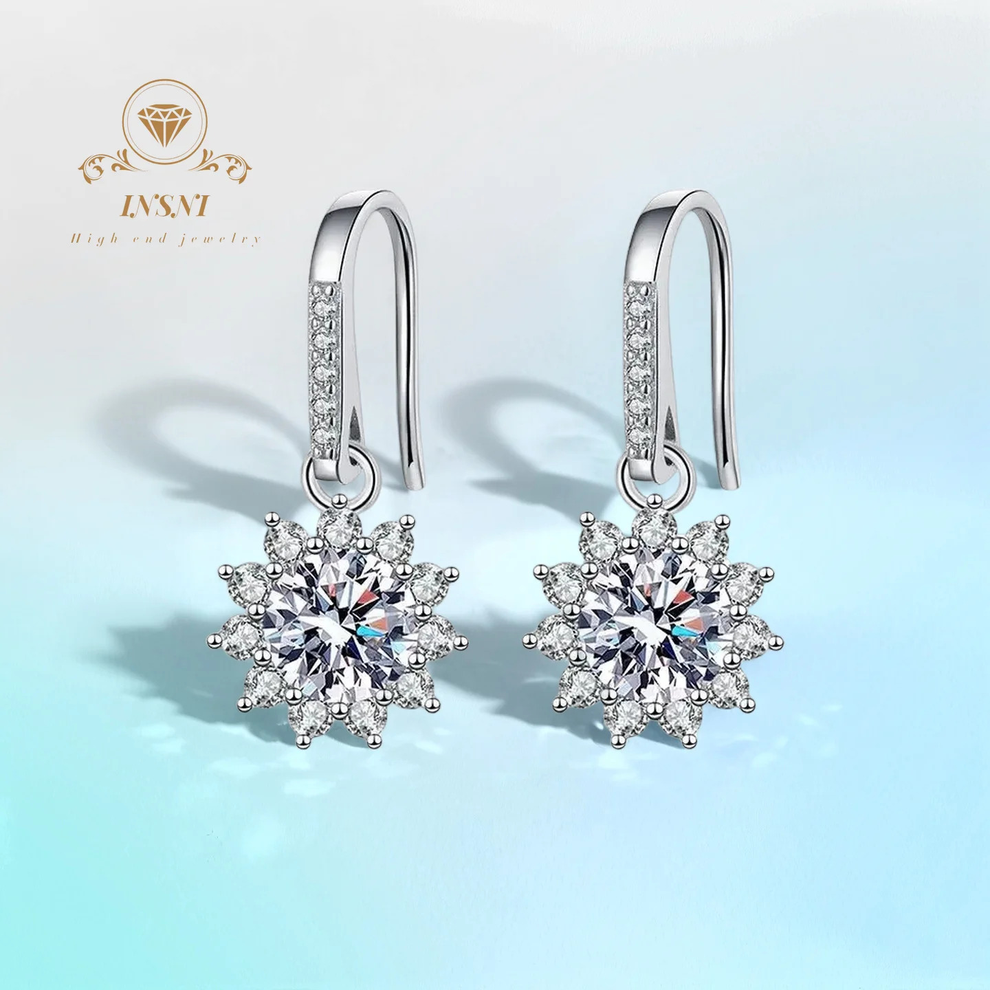 

1CT D Color Moissanite S925 Silver Sunflower Classic Elegance Women's Earrings GBA Certified Jewelry Free Gift Box for Her