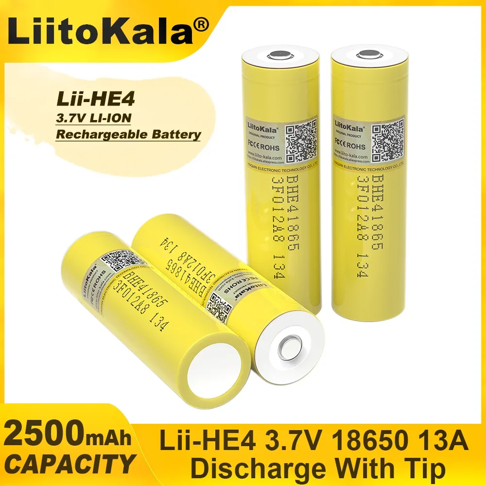 Liitokala HE4 with Tip 2500mAh Li-lon Battery 18650 3.7V Power Rechargeable batteries Max 20A,35A discharge For E-cigarette