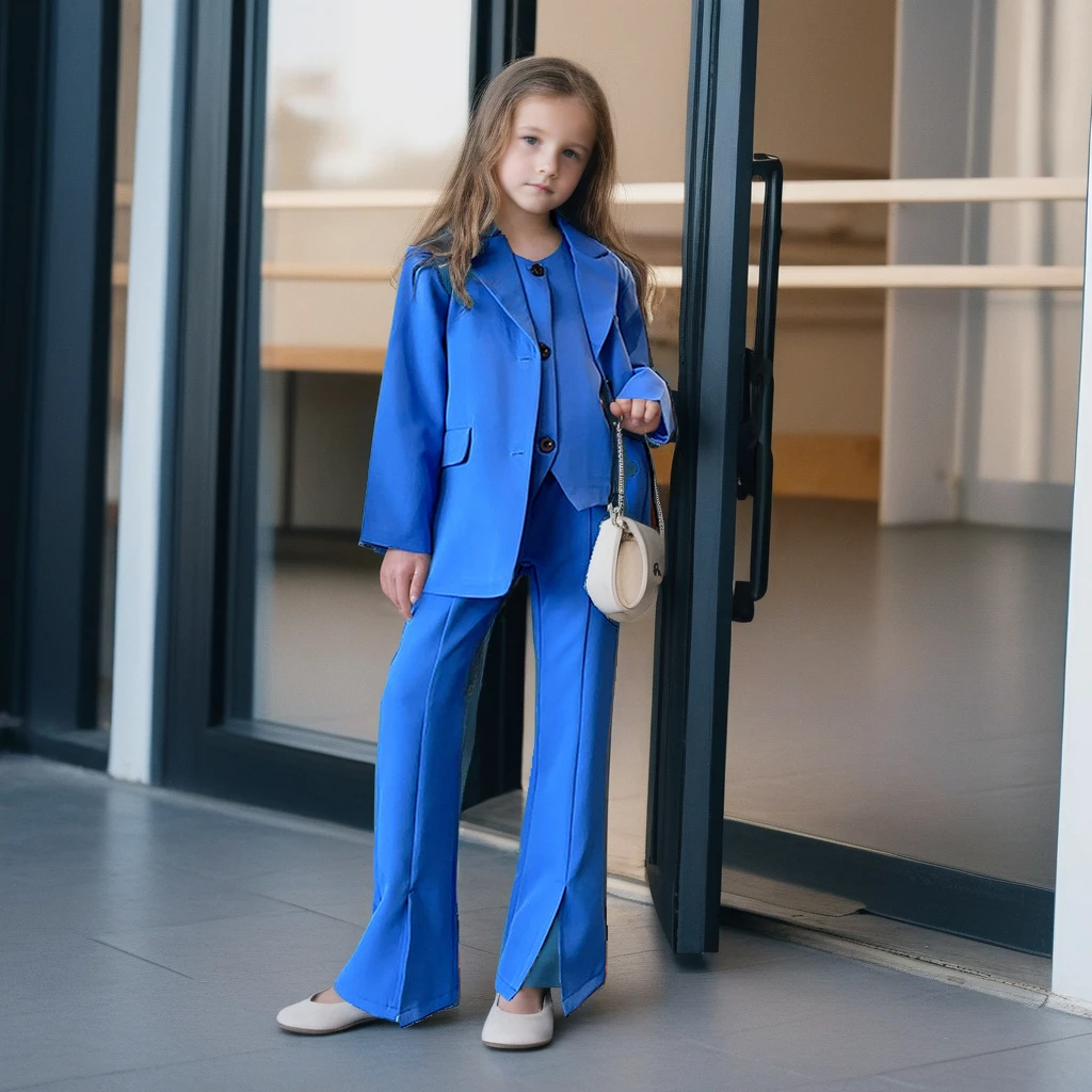 

Girls Blazer Suit Vest Jacket Trousers 3pcs Teenage Children Clothing Set 2024 Autumn Casual School Kids Outfits 12 13 14 Years
