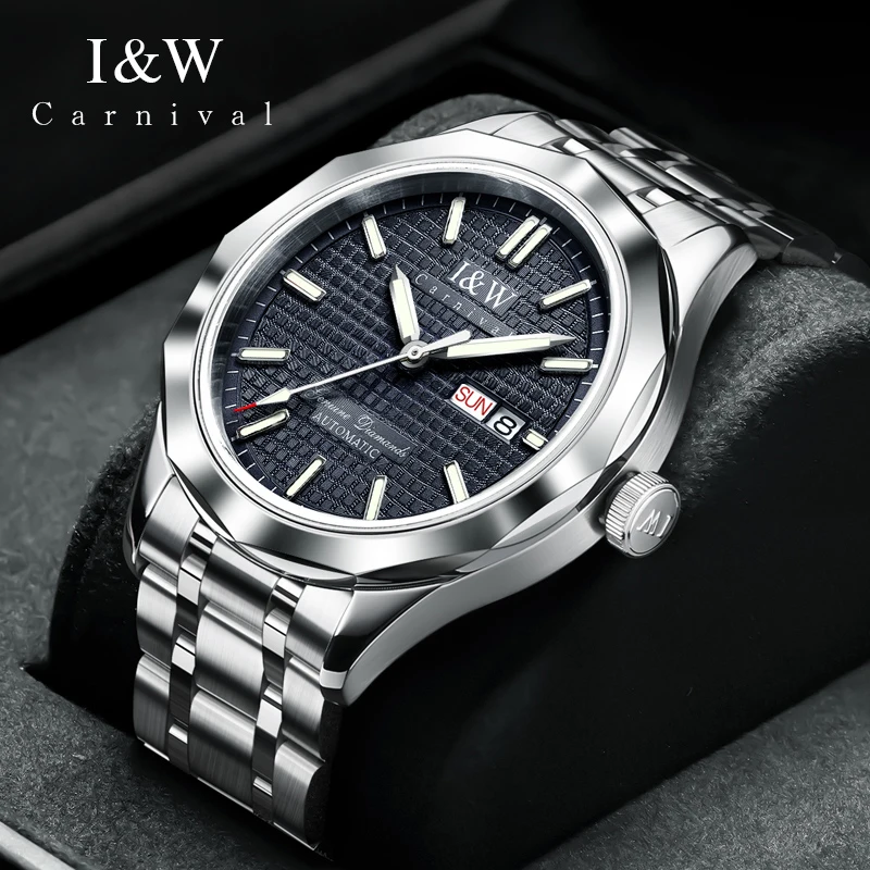 

CARNIVAL Brand IW High-End Series Luxury NH36A Movement Mechanical Watch for Men Stainless Steel 100M Waterproof Mens Watches