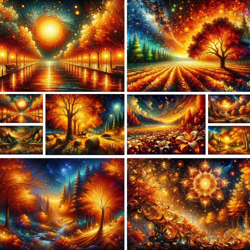 Landscape Autumn Night Cross-Stitch Complete Kit DIY Embroidery Hobby Knitting Handmade Handicraft Different Wholesale Counted