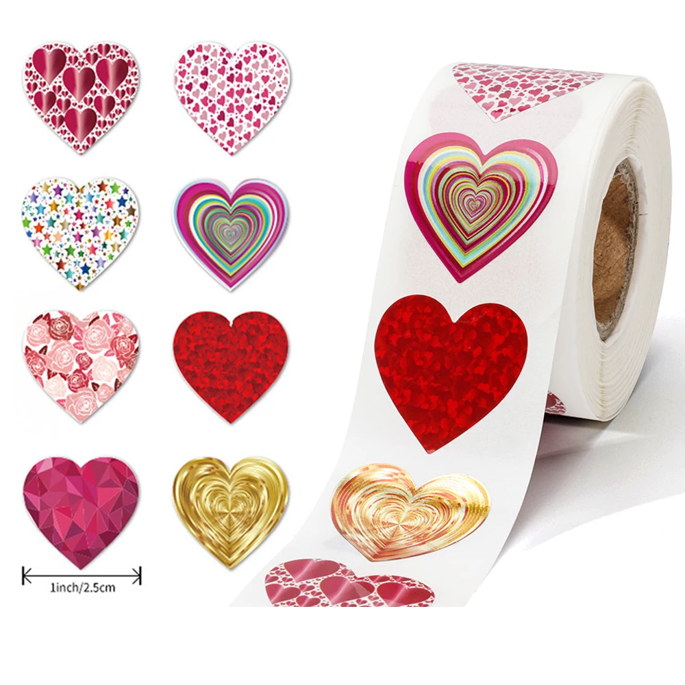 500Pcs Love Heart Stickers for Valentines Day Wedding Gift Wrapping Bag Packaging Sealing Labels 1inch Scrapbooking Diy Stickers