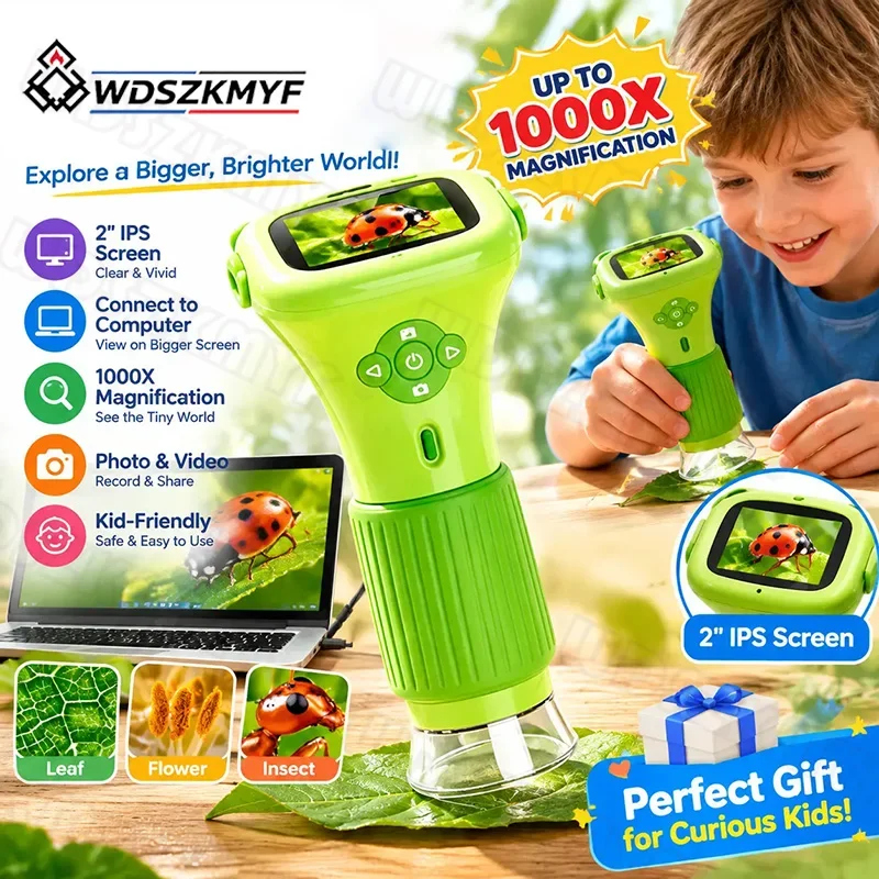 1000X Handheld Digital Microscope for Kids STEM Science Toy with LED Light Photo Video Educational Toys Gift Pocket Microscope
