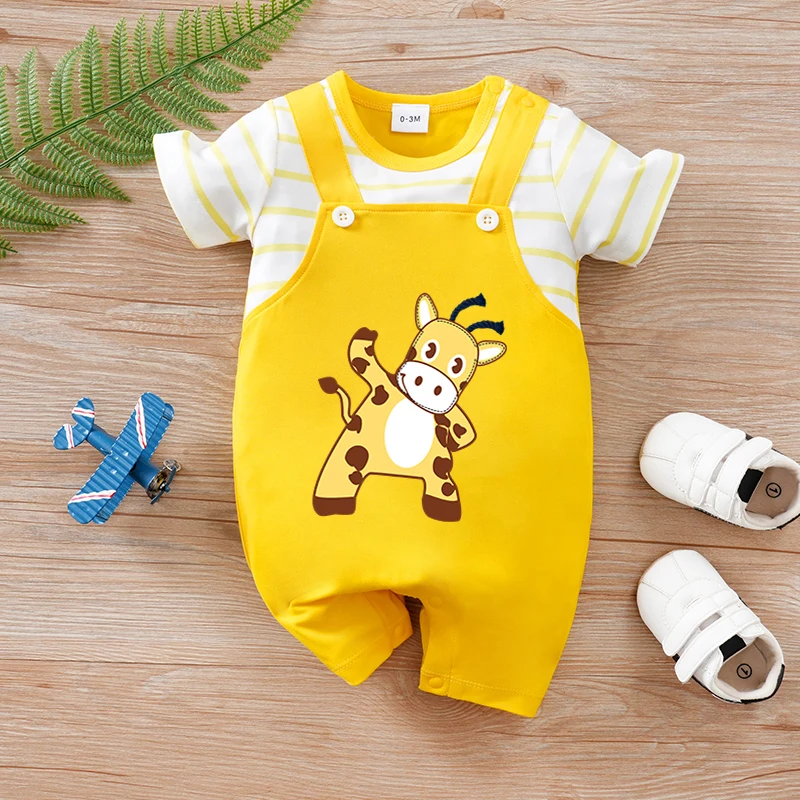 

Baby Super Cute Summer Outfit Yellow Cow Round Neck Jumpsuit 0-18 Months Baby Short Sleeved Outdoor Wear