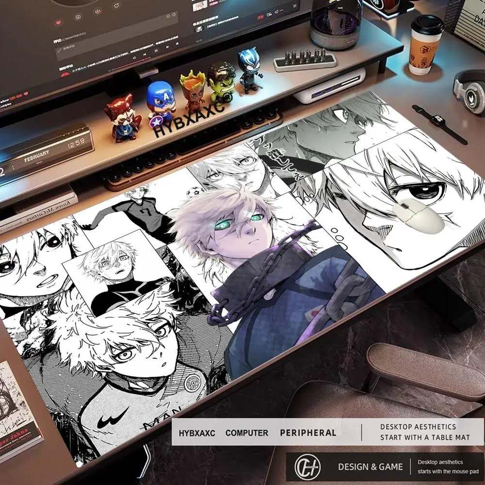 XAXC HD Anime B-Blue L-Lock Nagi Kaiser Isagi Yoichi Ryusei Mouse Pad For Office Gaming And Keyboards Non-Slip Large Waterproof