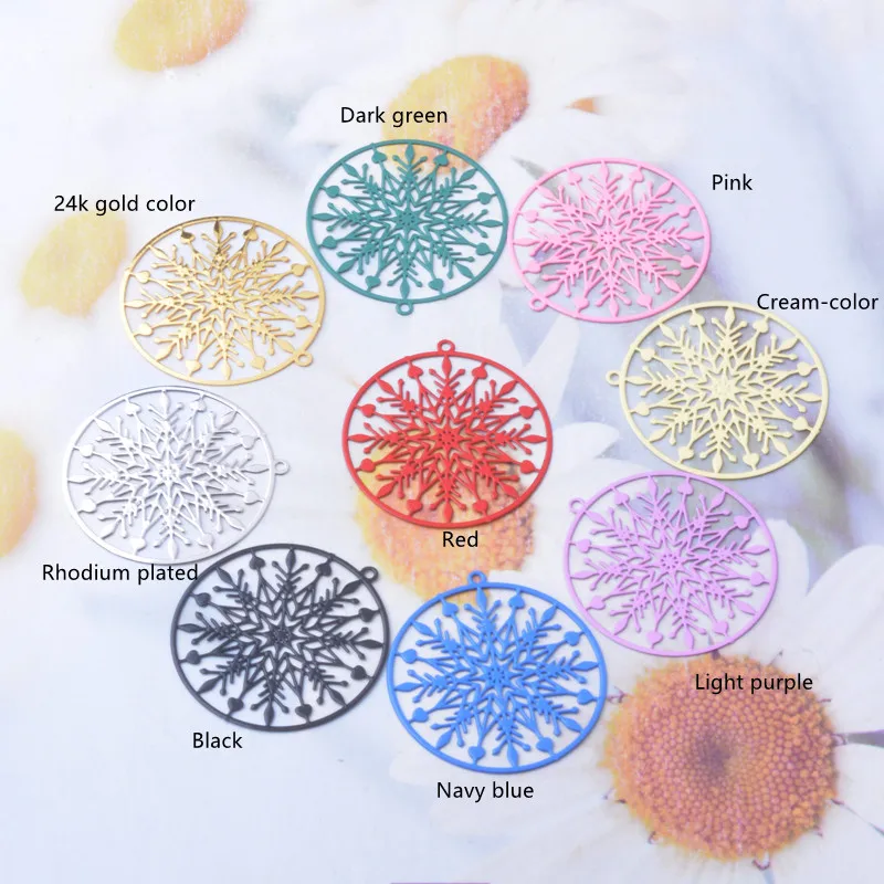 30 Stück AB4317 32*30mm Bunte Runde Schneeflocken-Anhänger Hohlanhänger für DIY-Schmuckherstellung – Detail 1