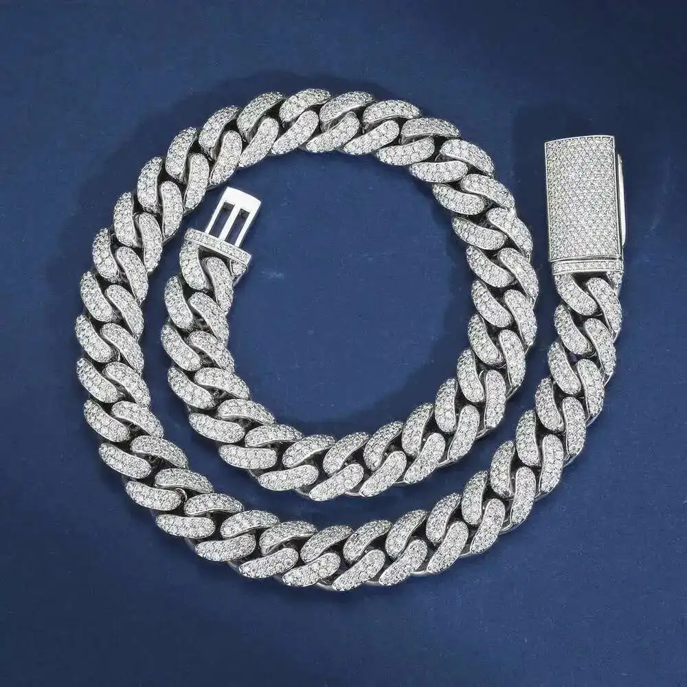 

Оптовая продажа ювелирных изделий для вечеринок в стиле хип-хоп, мужские 12 мм, позолоченные, серебряные, Vvs, муассанит, красочная пуговица со льдом, кубинская цепочка