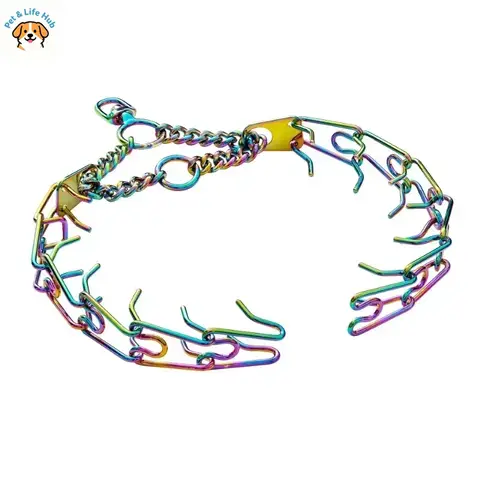 Gold Dog Prong Collar Adjustable Stainless Steel Training Link Chain with Removable Spike & Comfort Rubber Tips for Dogs