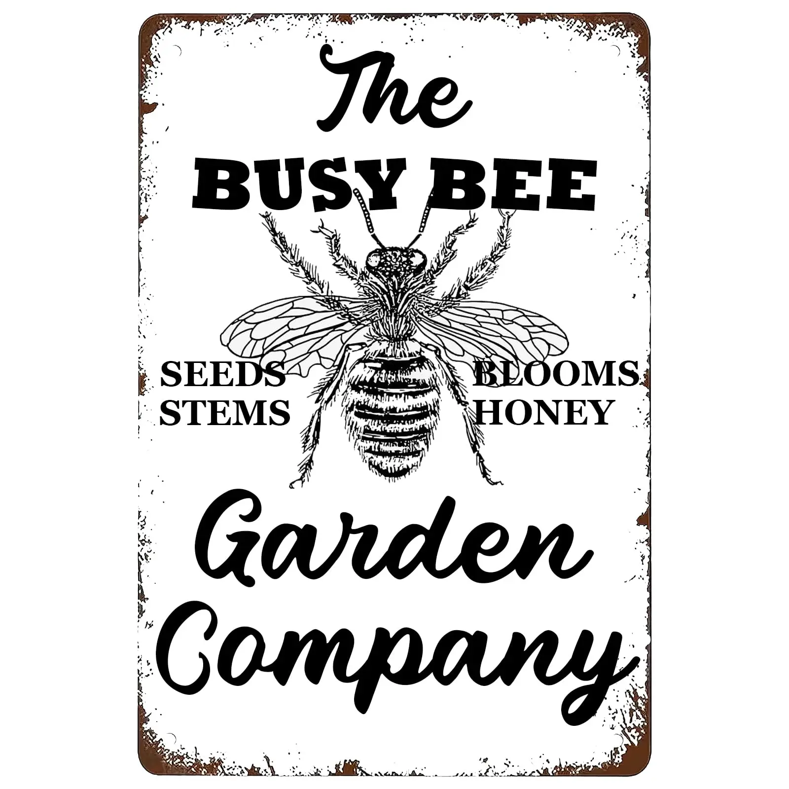 The Busy Bee Garden Blooms Honey Metal Tin Sign,Bee Insect Chic Inspirational Quote Wall Decor for Home Farm Kitchen Pub Shop Ma