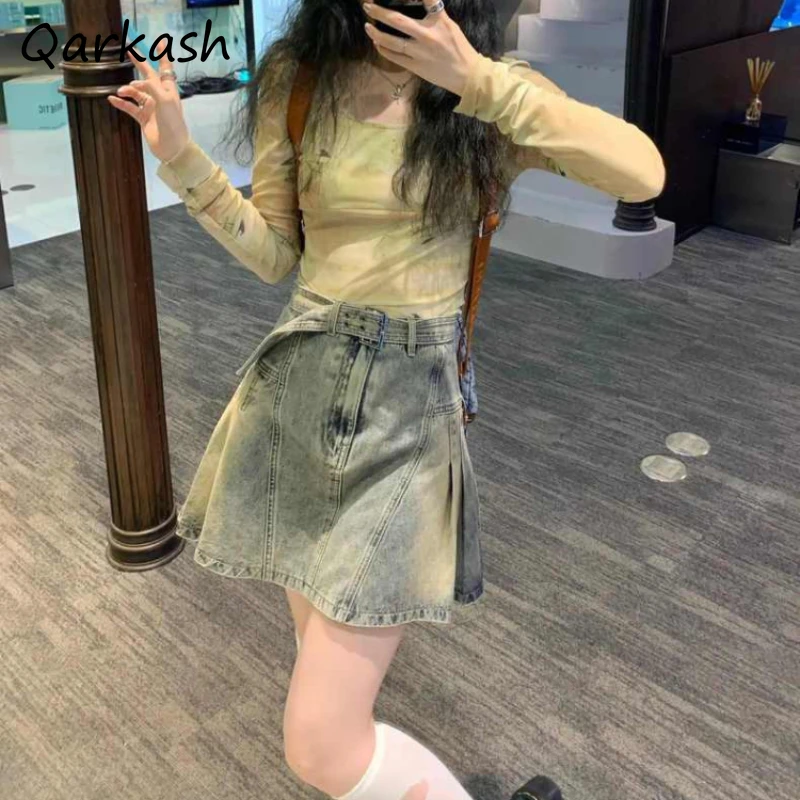 

Denim Skirts Women A-line Vintage Aesthetic Y2k Harajuku Korean Style Fashionable Design Streetwear Hotsweet All-match Summer