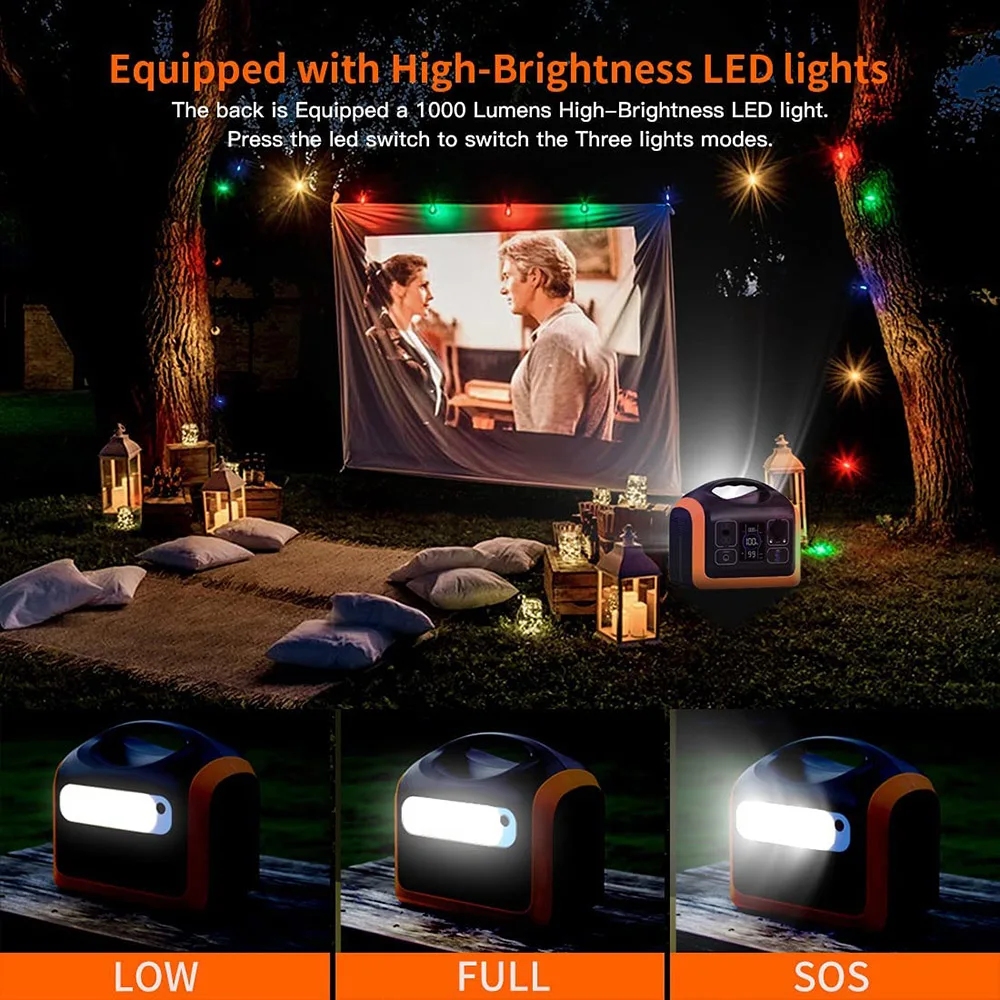 600W Portable Power Station, Solar Generator with 8 Output Ports for Home Outdoor Advanture RV/Van Camping Emergency