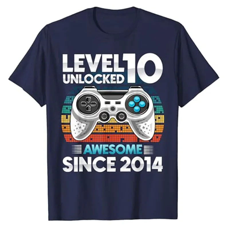 Level 10 Unlocked Awesome Since 2014 10th Birthday Gaming T-Shirt Video Gamer 10 Year Old Funny Bday Boy Ten Son Nephew Tee Gift