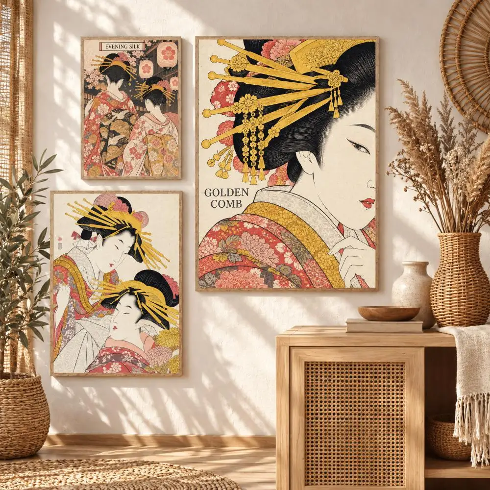 Ukiyo Women Poster Art Wall Stickers & Self-Adhesive Decals for Home, Bedroom & Living Room