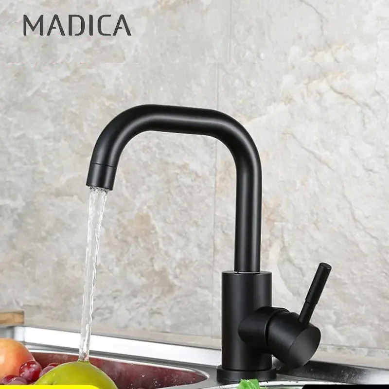 Madica Bathroom Basin Faucet Sink Faucet Bathroom Faucet Black Paint Basin Mixer Tap Brass Modern Bathroom Mixer Taps