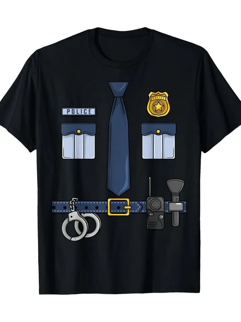Halloween Police Costume Halloween Police Uniform T-Shirt Regular Fit Short Sleeve Round Neck Machine Washable Casual Tee Gift